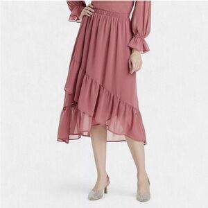 A New Day Rose Pink High-Low Tiered Midi Skirt NWT size M